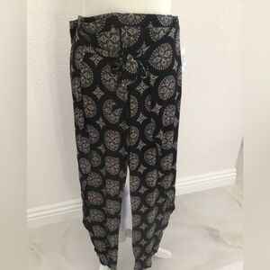 NWT Live Love Dream Black Cream Comfy Boho Soft Casual Lounge Pants Tie Waist